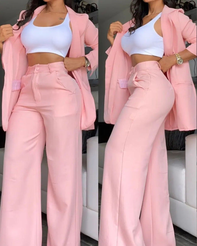 Damen Zweiteiliges Business-Anzug-Set mit weitem Bein und taillierter Jacke WW