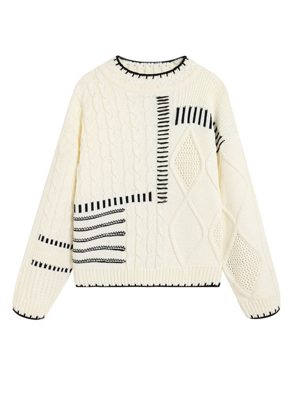 Damen modischer Pullover mit strukturiertem Design und Kontrastnähten WW