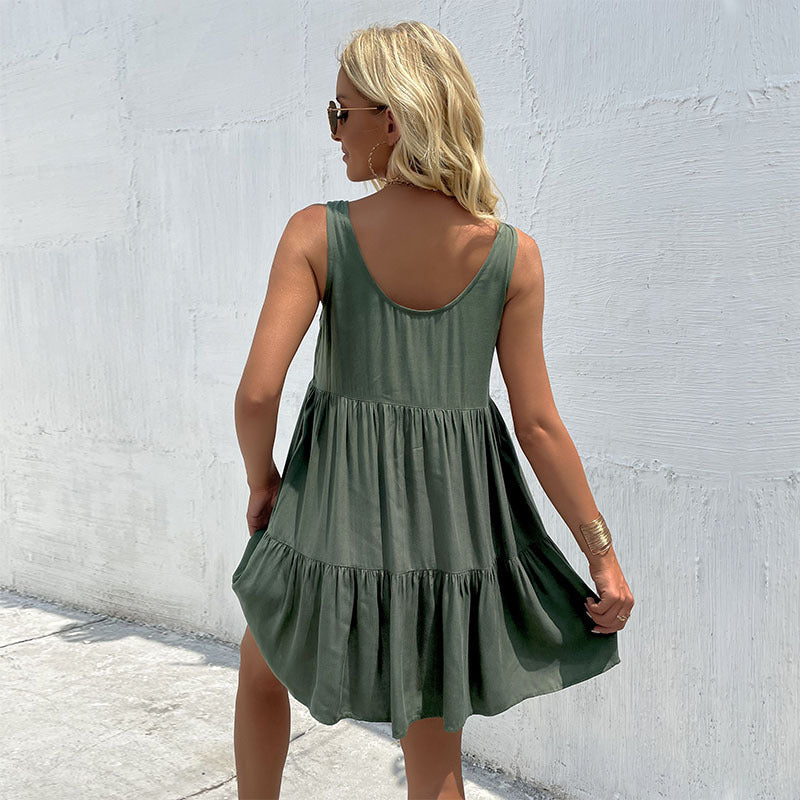 Damen Sommerliches Freizeitkleid mit Knopfdetails und Taschen WW