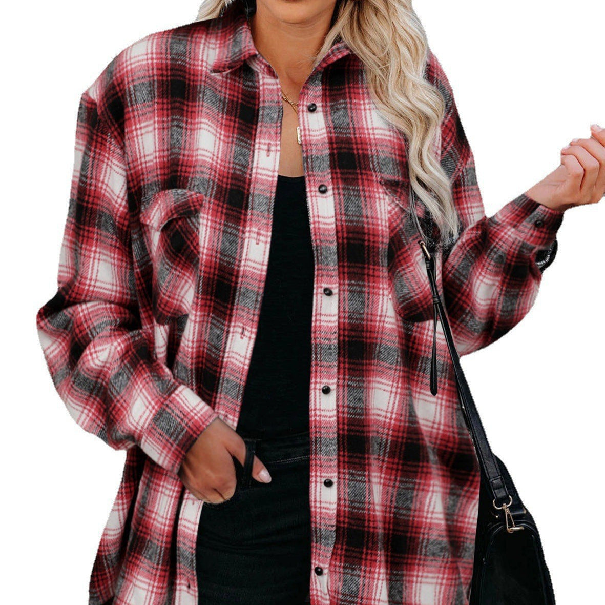 Damen Karierte Flanellbluse mit Brusttaschen und bequemer Passform WW