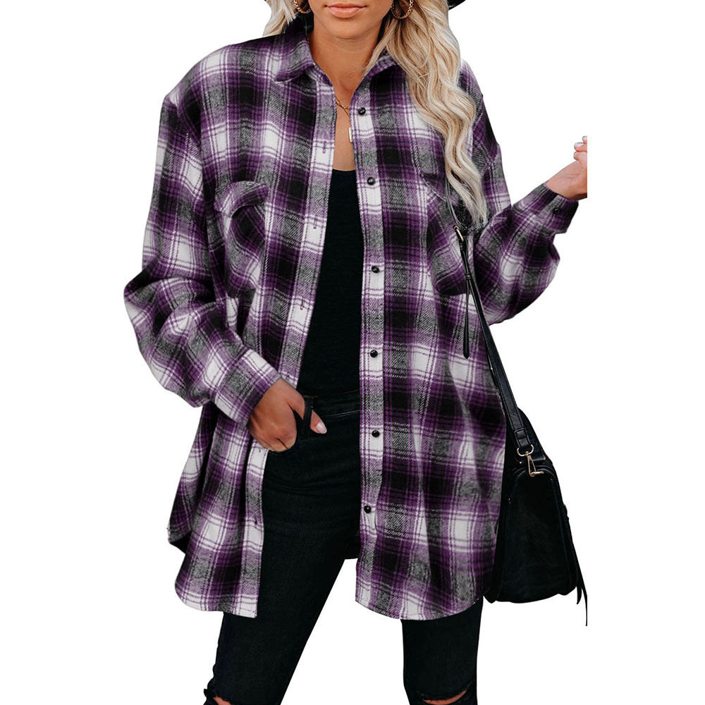 Damen Karierte Flanellbluse mit Brusttaschen und bequemer Passform WW