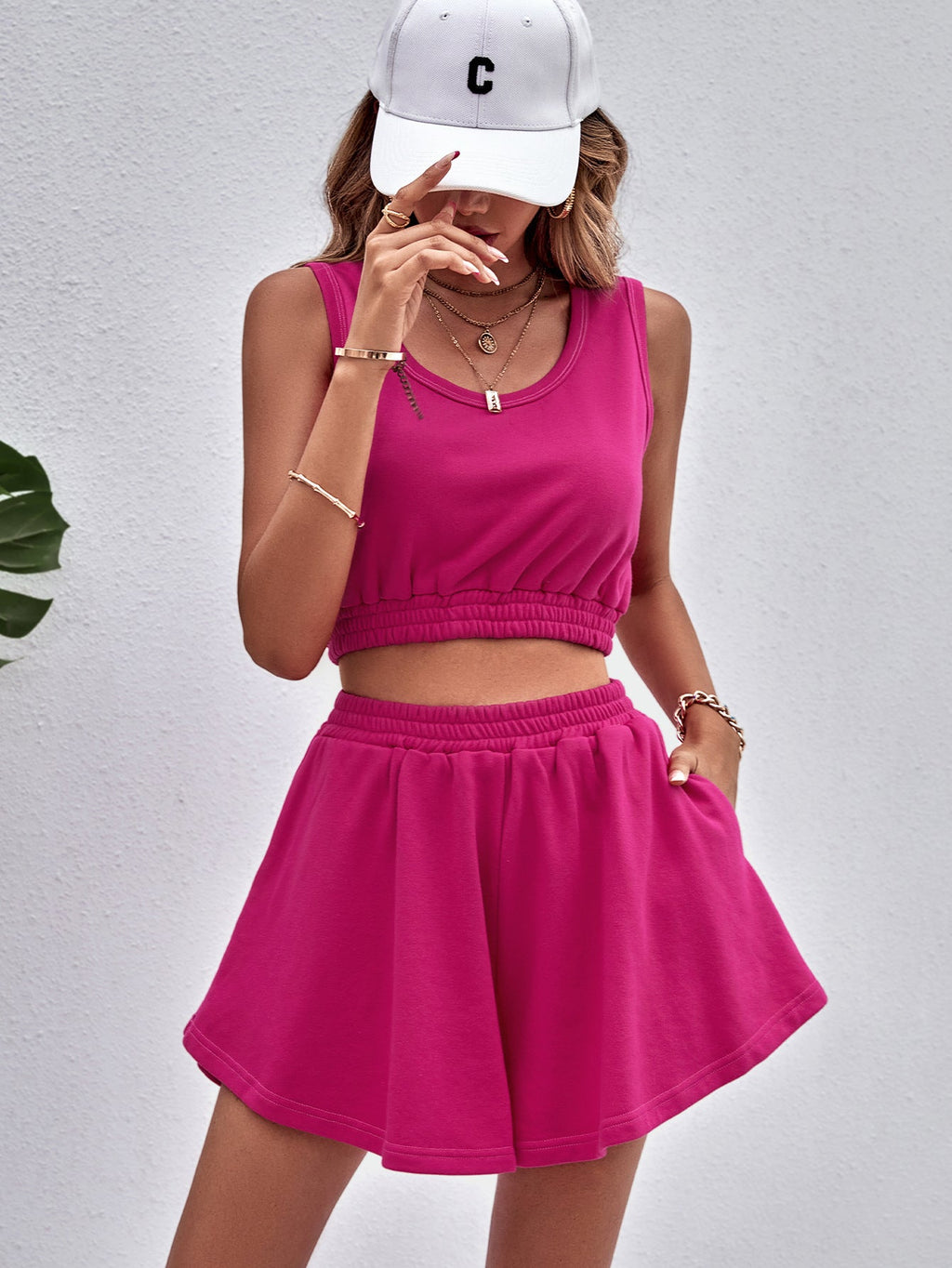 Damen Sportliches Crop-Top und Short Ensemble WW