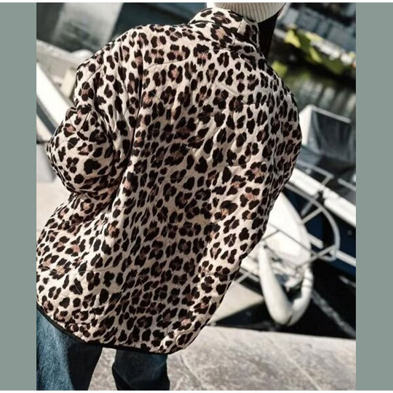 Damen modische Jaquardjacke im trendigen Leopardenlook mit praktischen Taschen WW