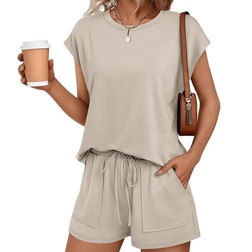 Damen bequemes Lounge-Set mit elastischem Bund und Taschen WW
