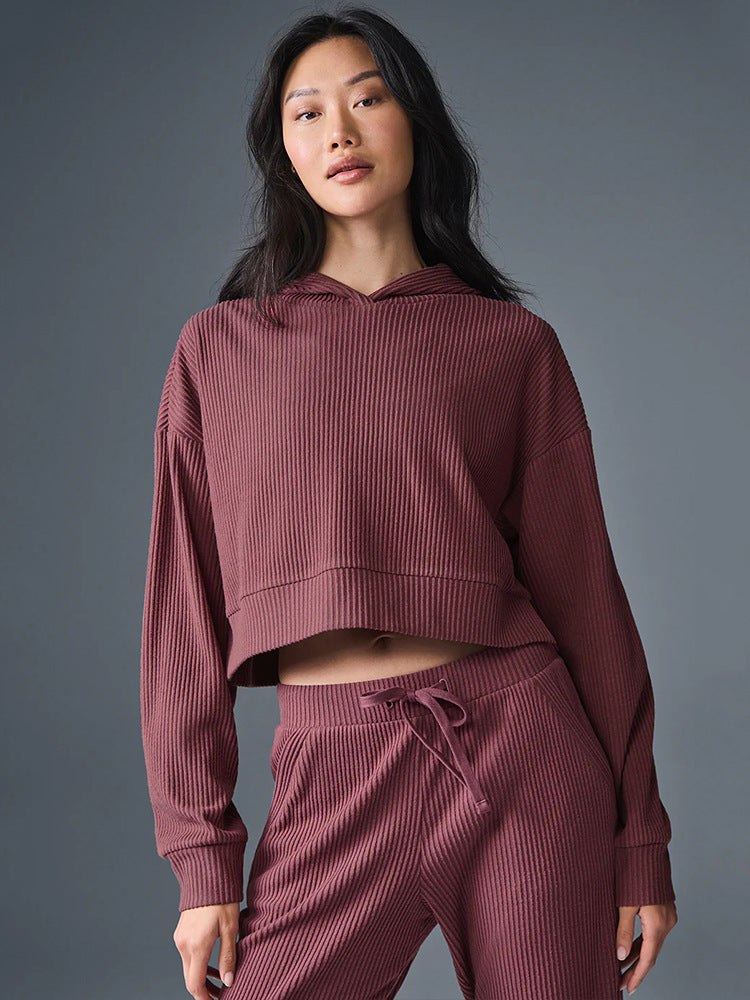 Damen entspanntes Crop-Sweatshirt und bequeme Jogginghose Set WW