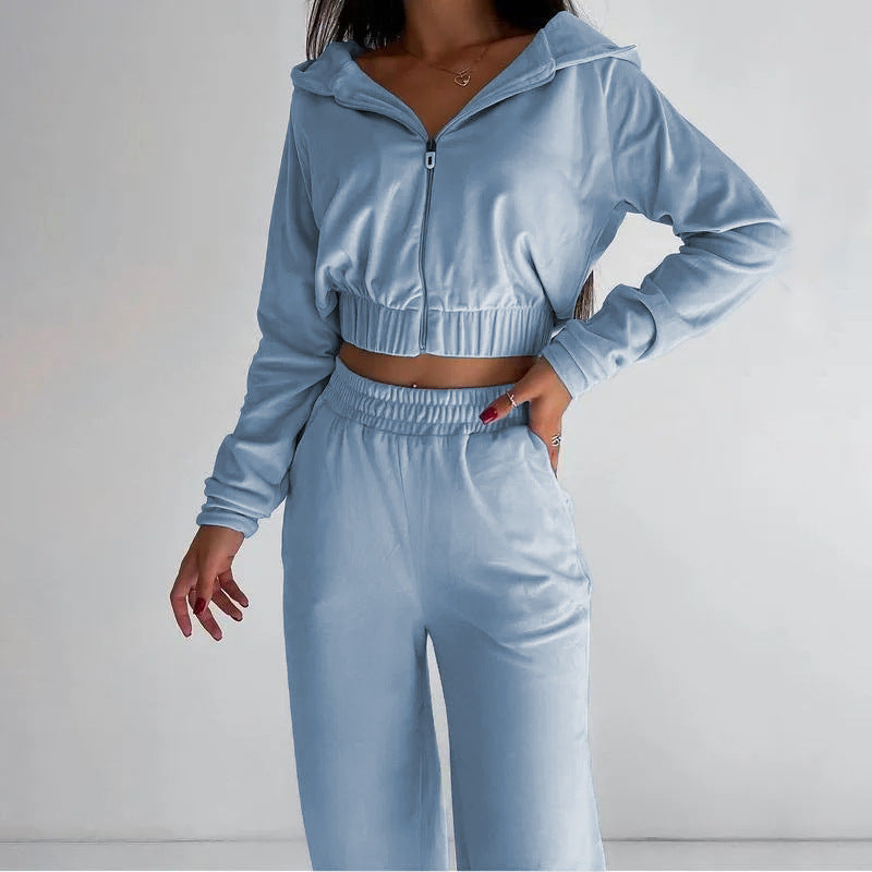 Damen sportliches Fleece Lounge-Set mit kurzem Schnitt und elastischem Bund WW
