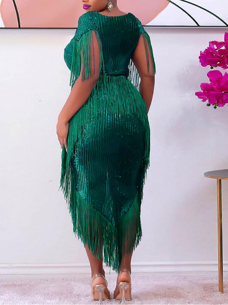Damen Abendkleid mit schimmernden Fransen und Elegantem Schnitt WW
