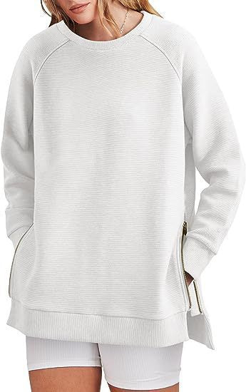 Damen lässiger Sweatshirt mit Seitentaschen und Reißverschluss WW
