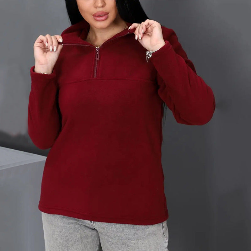 Damen Fleece-Pullover mit halbem Reißverschluss und langen Ärmeln WW