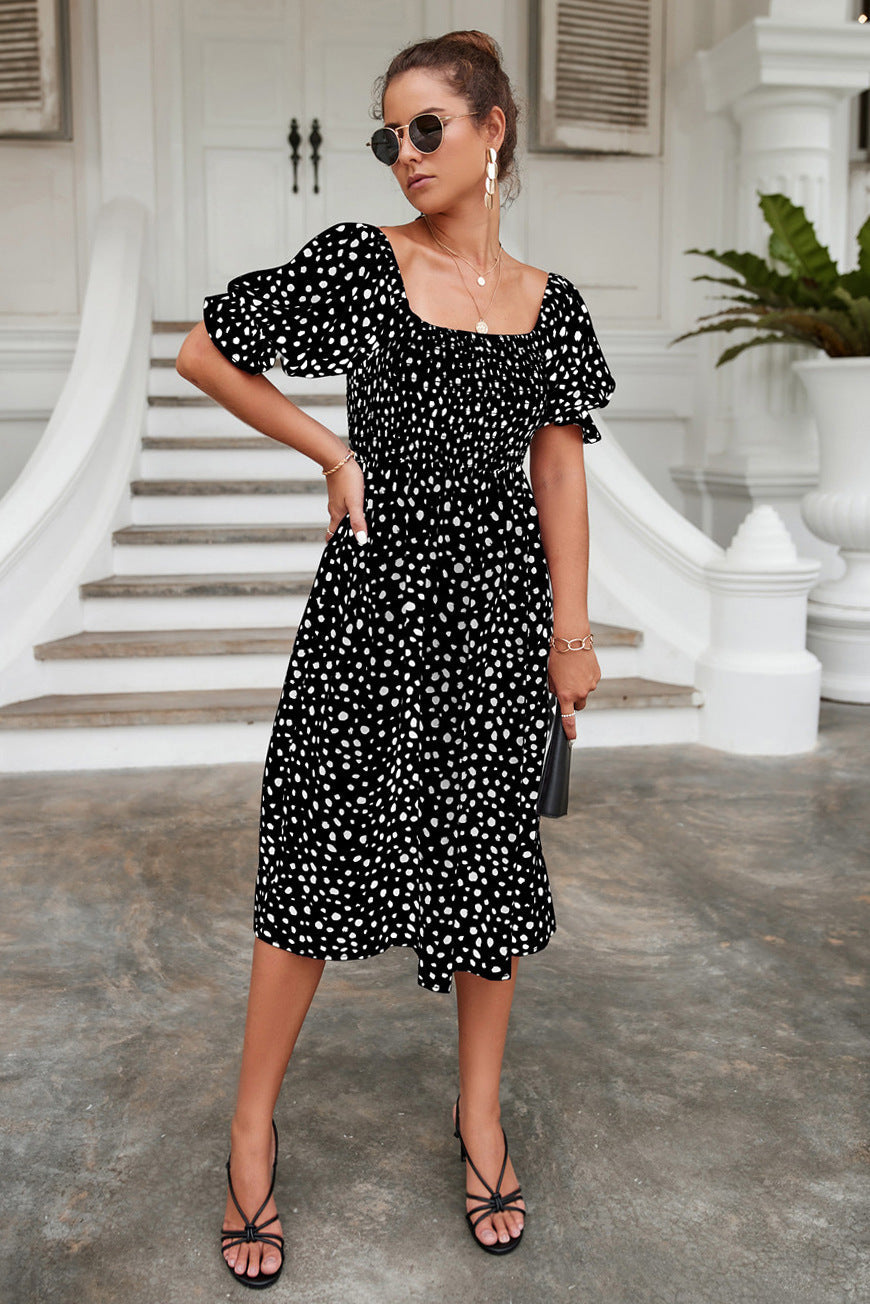 Damen Midi-Kleid mit Poetic Polka-Dots und elastischem Bund WW