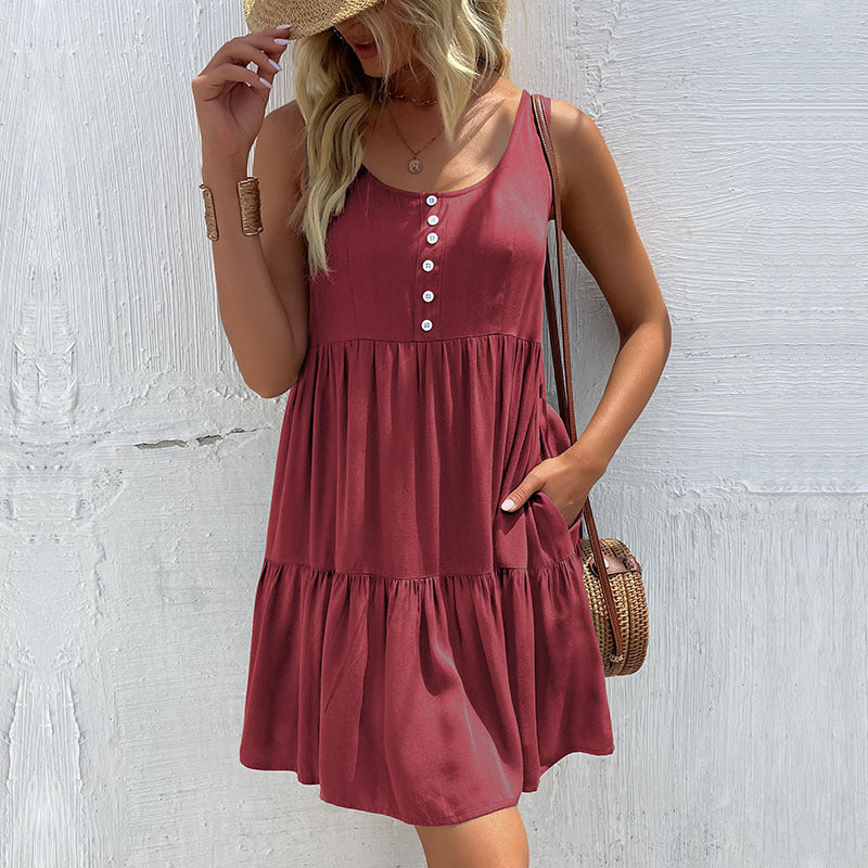 Damen Sommerliches Freizeitkleid mit Knopfdetails und Taschen WW