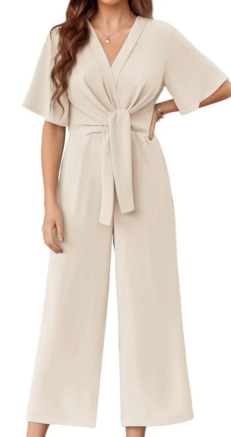 Damen Jumpsuit mit Taillenknoten und weitem Bein WW