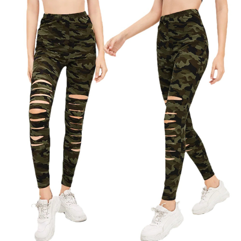 Damen Sportliche Leggings mit modischen Riss-Details WW