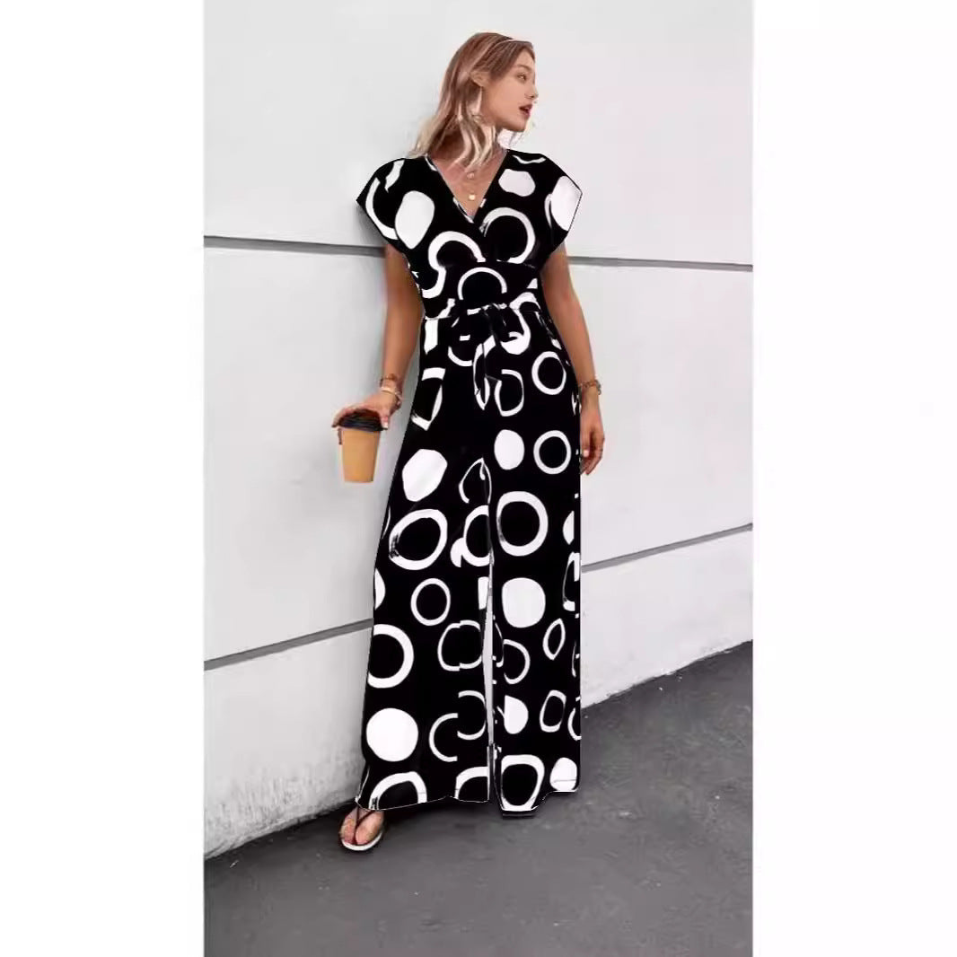 Damen modischer Jumpsuit mit elegantem V-Ausschnitt und weitem Bein WW