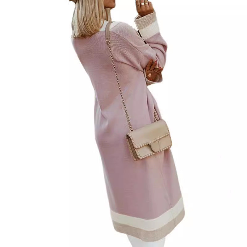 Damen lange Strickjacke mit Farbblockdesign und offenen Front WW