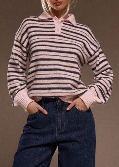 Damen gestreifter Pullover mit Polokragen WW