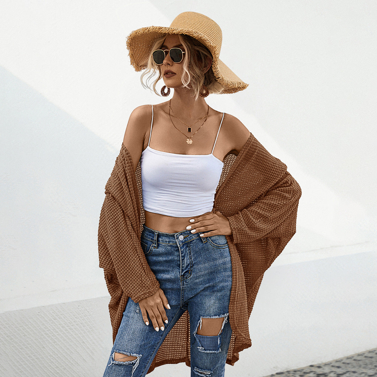 Damen lässiger Strickcardigan mit offenem Schnitt und modernem Design WW