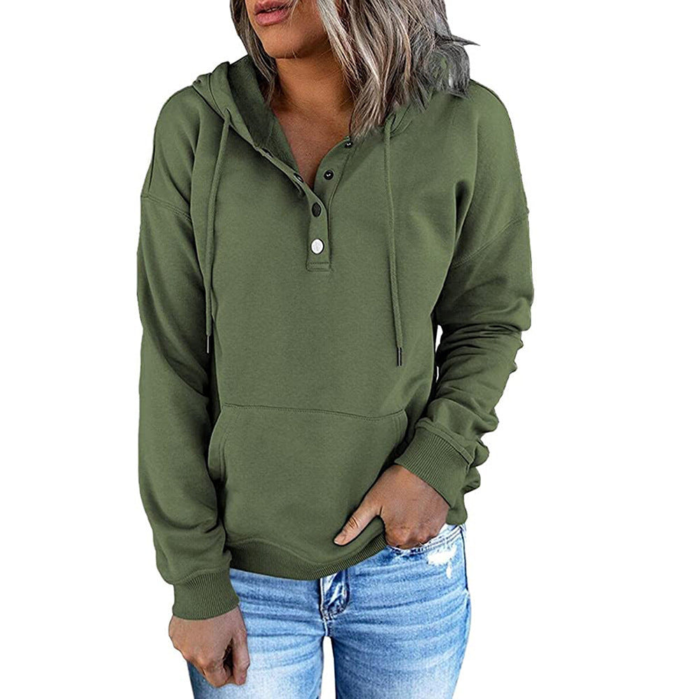 Damen lässiger Kapuzenpullover mit Druckknöpfchen und seitlichen Eingrifftaschen WW