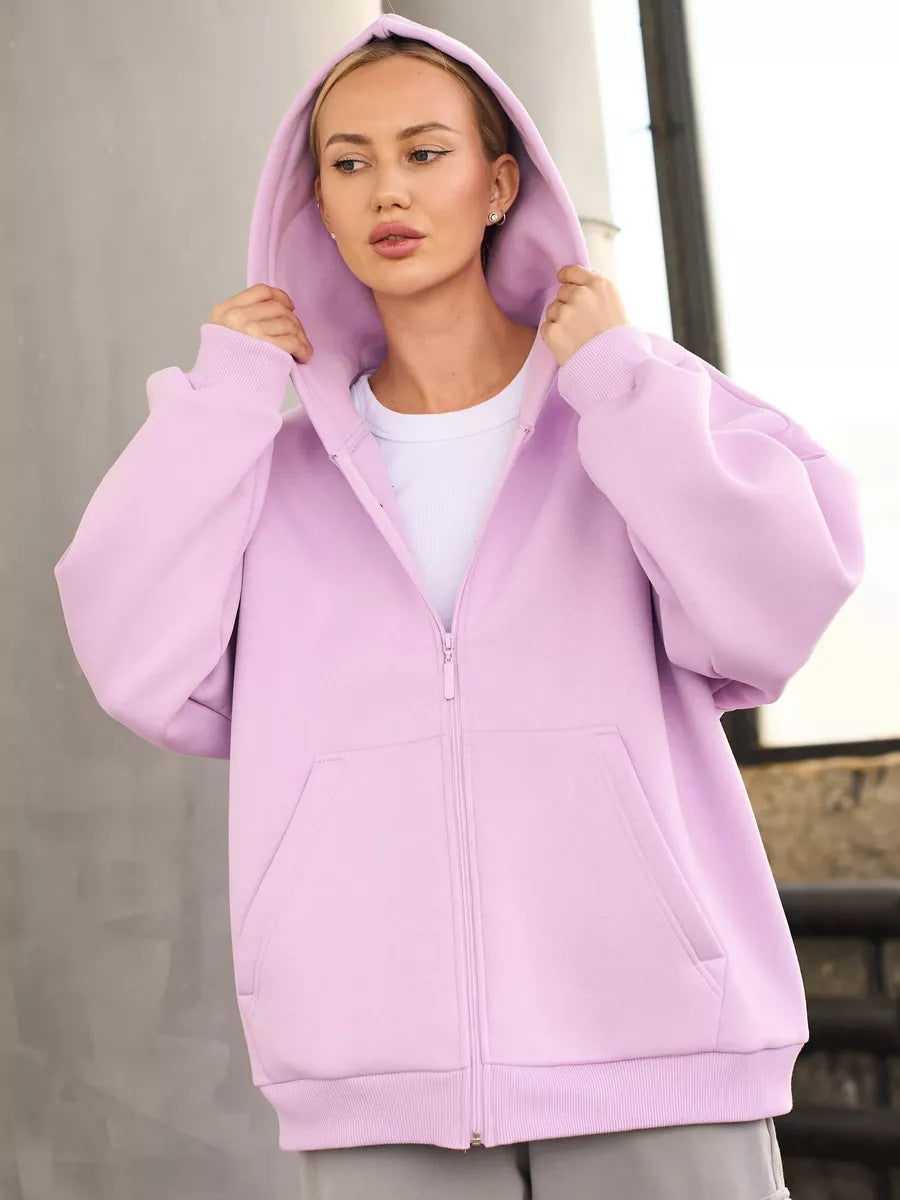 Damen lässiger Kapuzenjacke mit praktischem Reißverschluss und großen Taschen WW