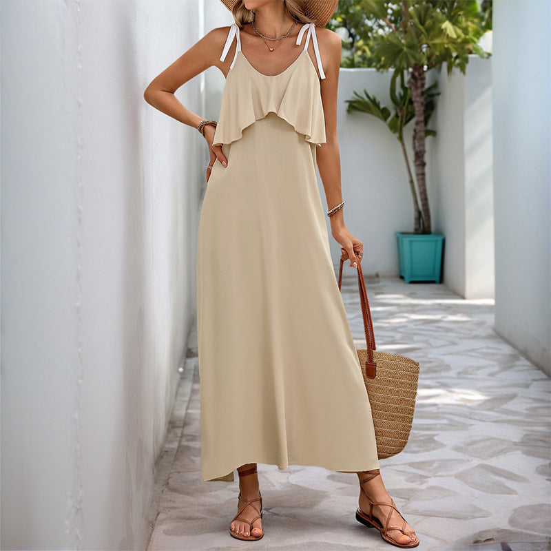 Damen Maxikleid mit lässigem Volant und Spaghettiträgern WW