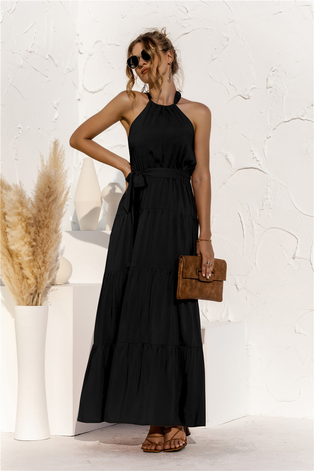 Damen Maxikleid mit raffinierten Taillenzug und schwingendem Rockteil WW