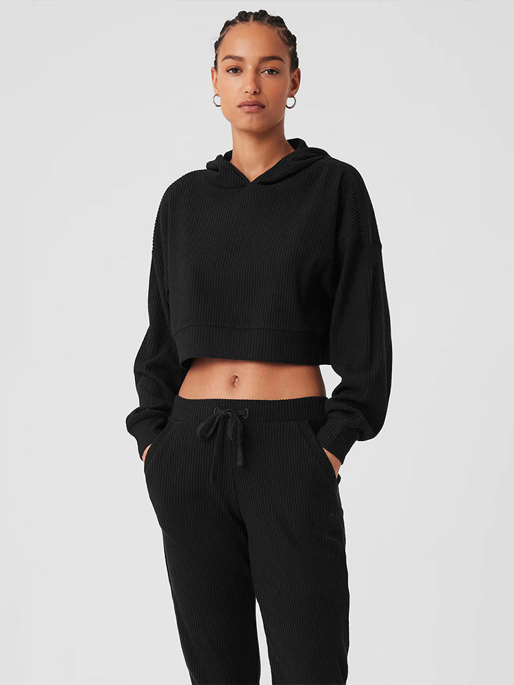 Damen entspanntes Crop-Sweatshirt und bequeme Jogginghose Set WW