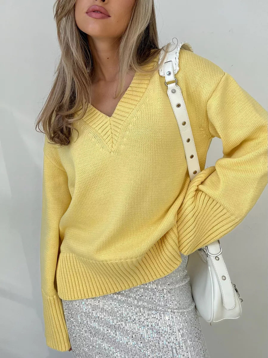 Damen eleganter V-Ausschnitt Pullover aus weicher Baumwolle WW