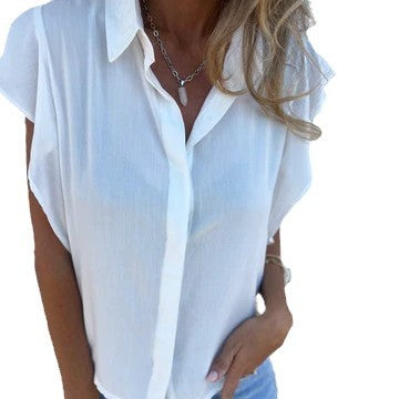 Damen elegante Kurzarmbluse mit Rüschendetails WW