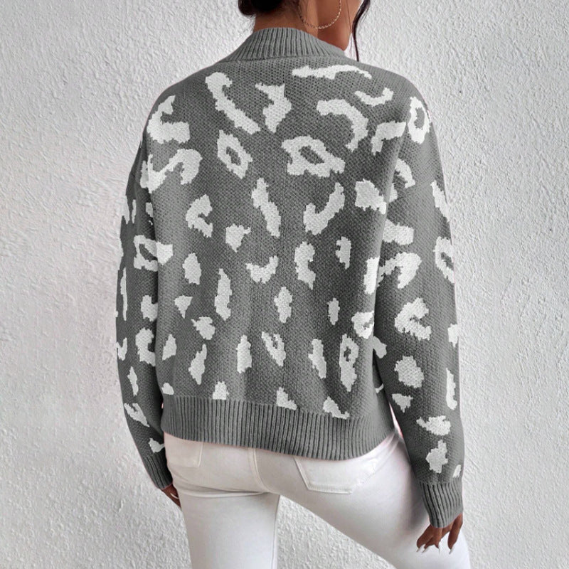 Damen modischer Pullover mit auffälligem Tiermuster und bequemer Passform WW