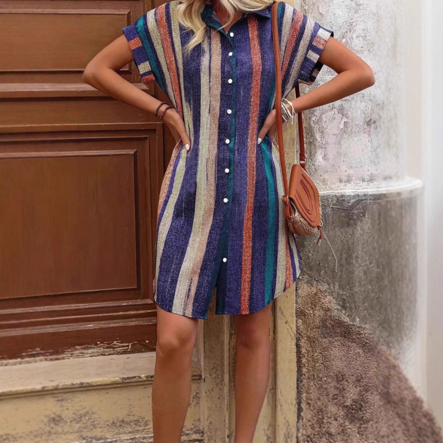Damen Kurzärmeliges Hemdblusenkleid WW