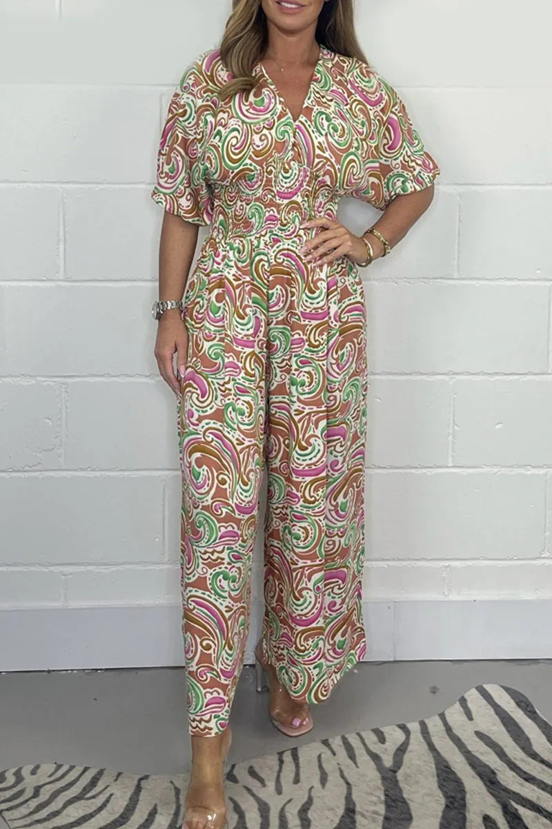 Damen Jumpsuit mit elastischem Taillenbund und exklusivem Muster WW