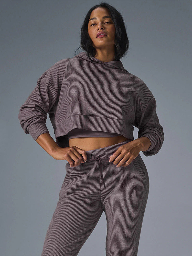 Damen entspanntes Crop-Sweatshirt und bequeme Jogginghose Set WW