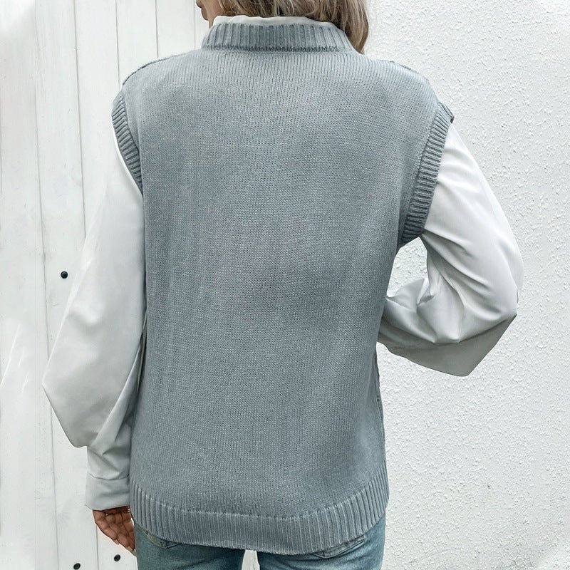 Damen eleganter Strickpullover mit V-Ausschnitt und modischem Rautenmuster WW