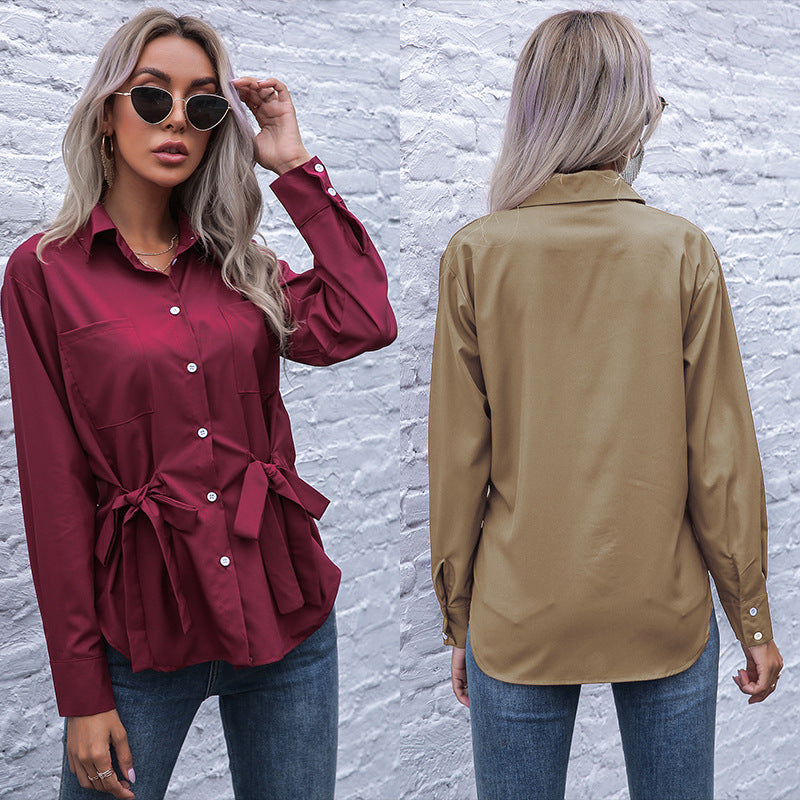 Damen Hemdbluse mit dekorativen Bindebändern und eleganten Details WW