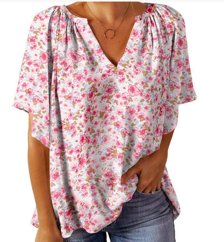 Damen Blusenshirt mit floralem Design und V-Ausschnitt WW
