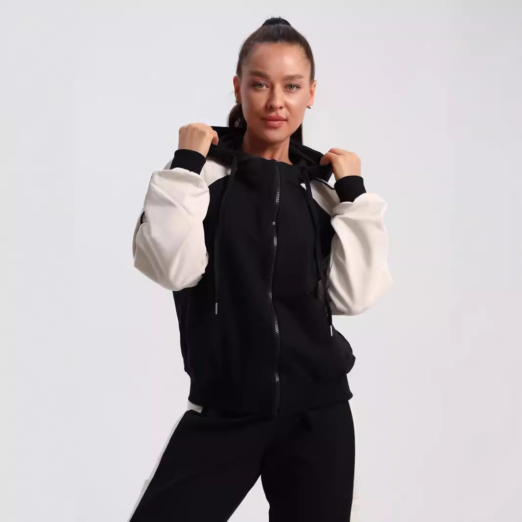Damen modische Sportjacke mit hohem Kragen und dezentem Farbkontrast WW