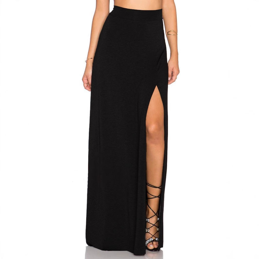 Damen Eleganter Maxi-Rock mit hohem Schlitz und elastischem Bund WW