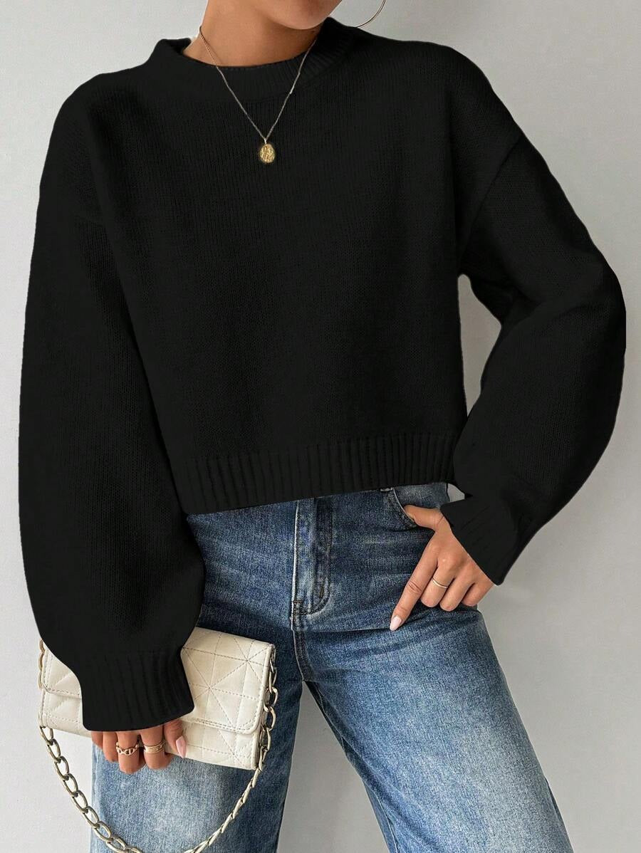 Damen modischer Oversized-Pullover mit lässigem Schnitt und breiten Ärmeln WW