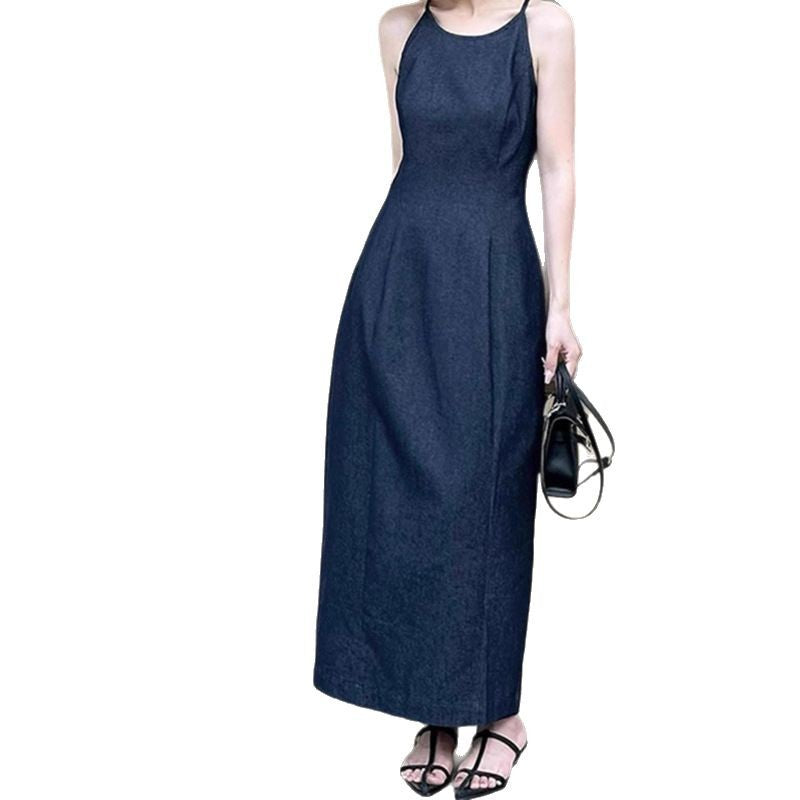 Damen Ärmelloses Denim Maxikleid WW