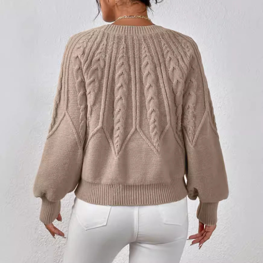 Damen Strickpullover mit Zopfmuster und weitem Schnitt WW