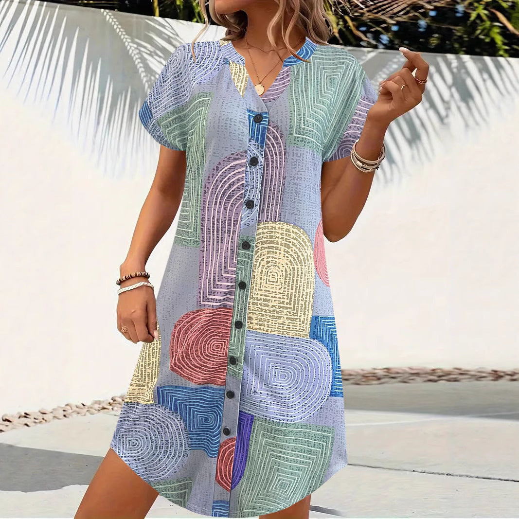 Damen Sommerkleid mit buntem geometrischem Muster WW