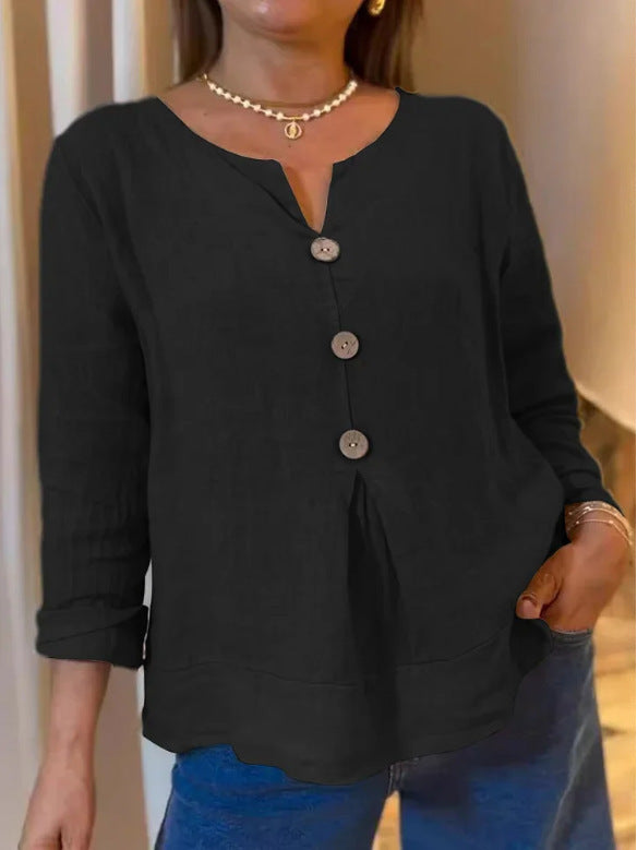 Damen elegante Bluse mit Knopfleiste und luftiger Passform WW
