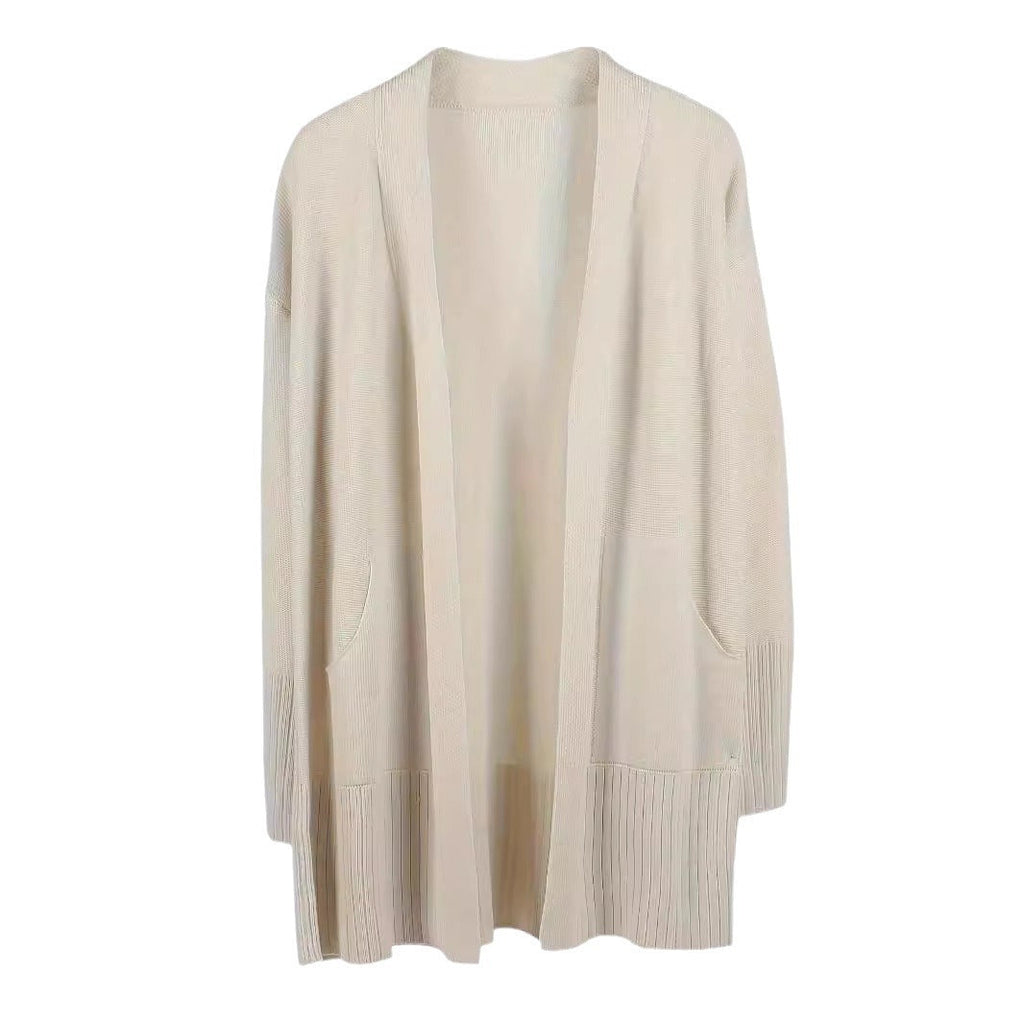 Damen lässiger Strickcardigan mit offenen Vorderteilen und praktischen Taschen WW