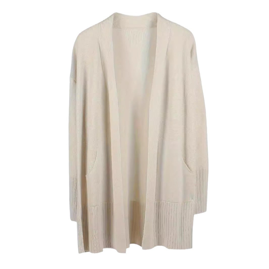 Damen lässiger Strickcardigan mit offenen Vorderteilen und praktischen Taschen WW