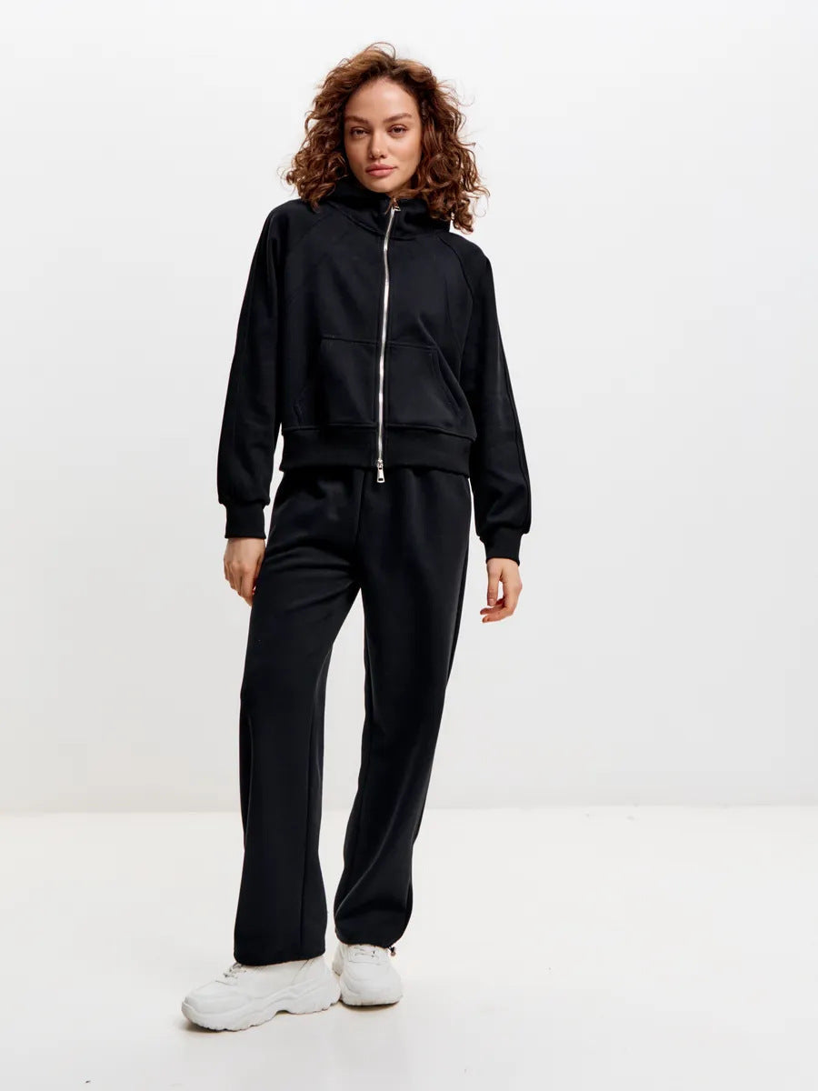 Damen komfortables Set aus Hoodie und Jogginghose mit Reißverschluss WW