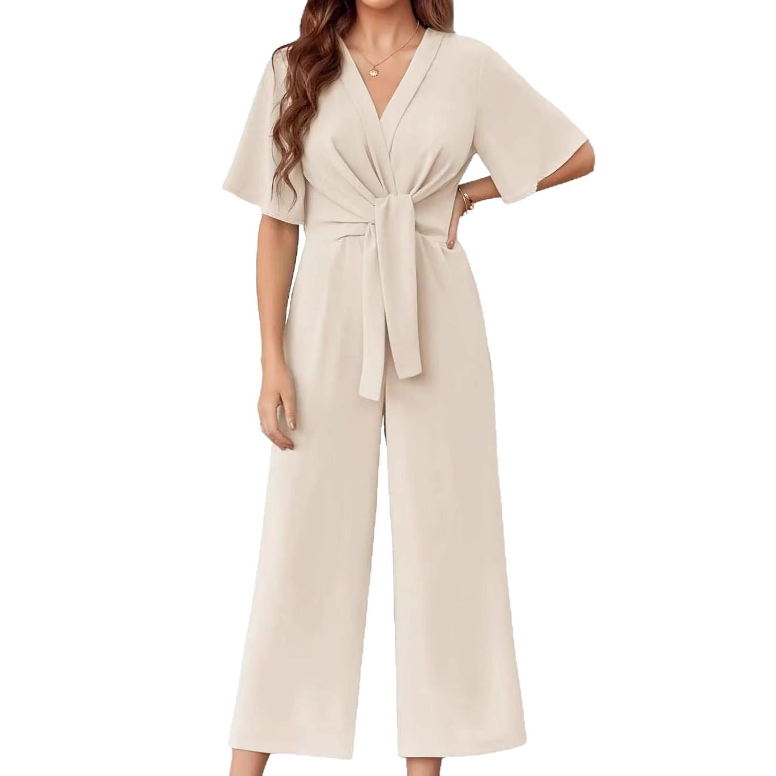 Damen Jumpsuit mit Taillenknoten und weitem Bein WW