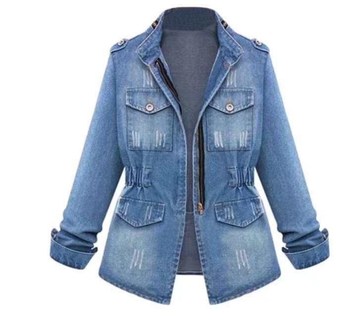Damen Denim-Jacke mit praktischen aufgesetzten Taschen und Kordelzug WW