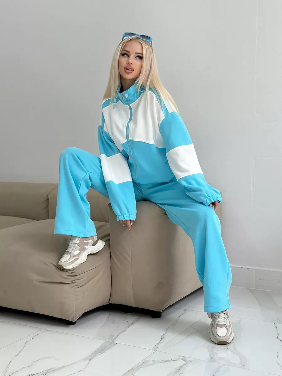 Damen sportliches Set aus hochfunktionalem Fleece-Material mit Reißverschluss WW