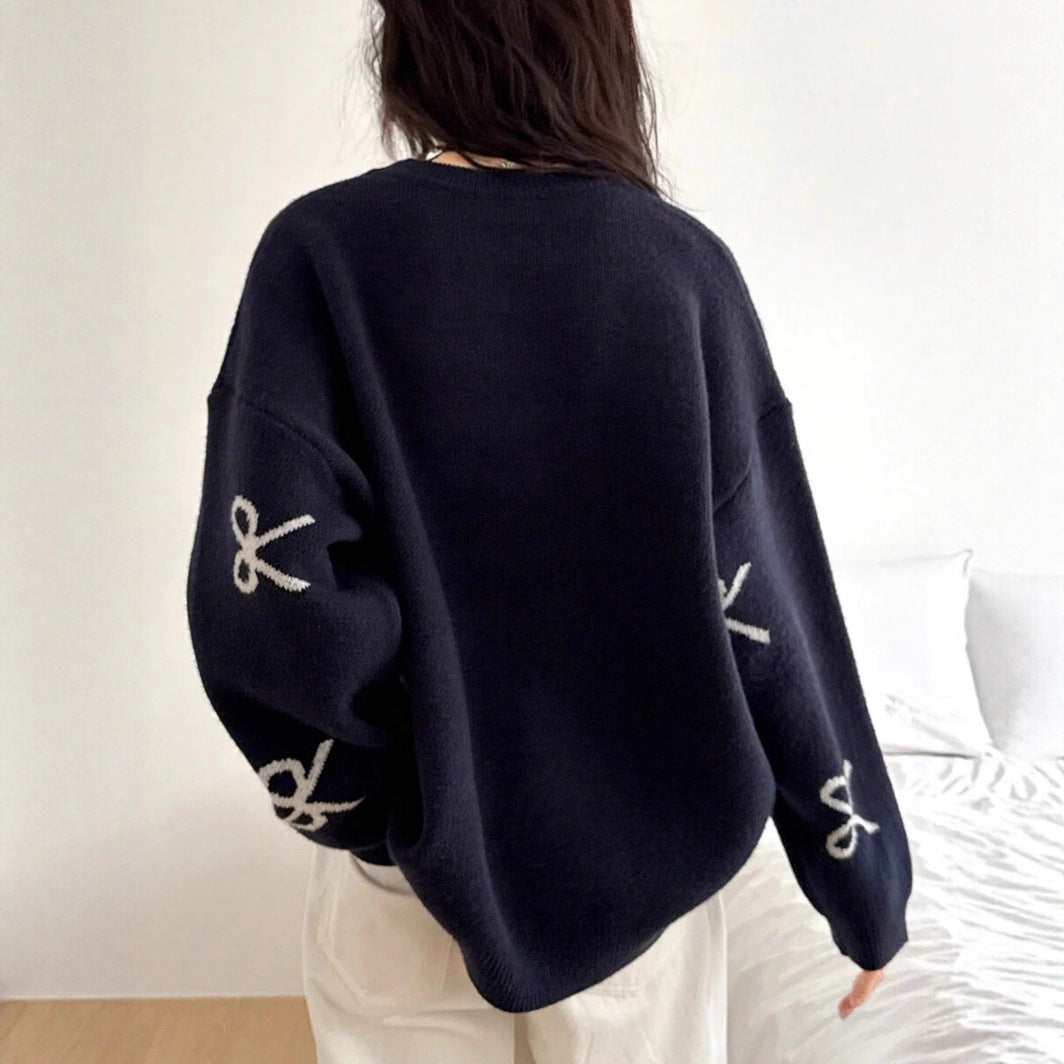 Damen Oversized Pullover mit dekorativem Schleifenmotiv WW