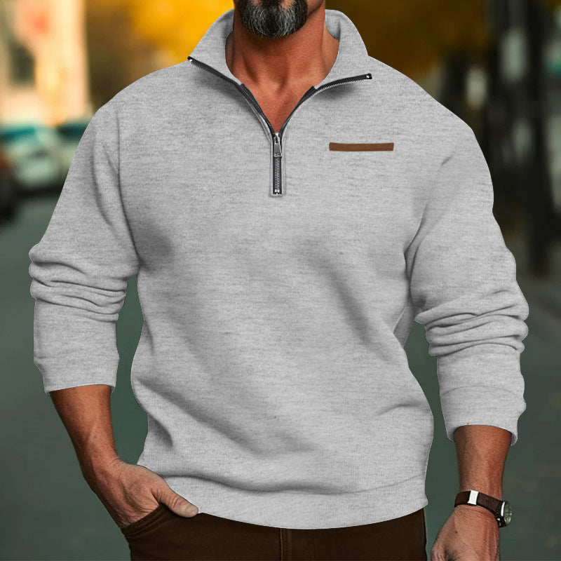 Herren sportlicher Pullover mit halbem Reißverschluss und hochwertigem Stoff WW